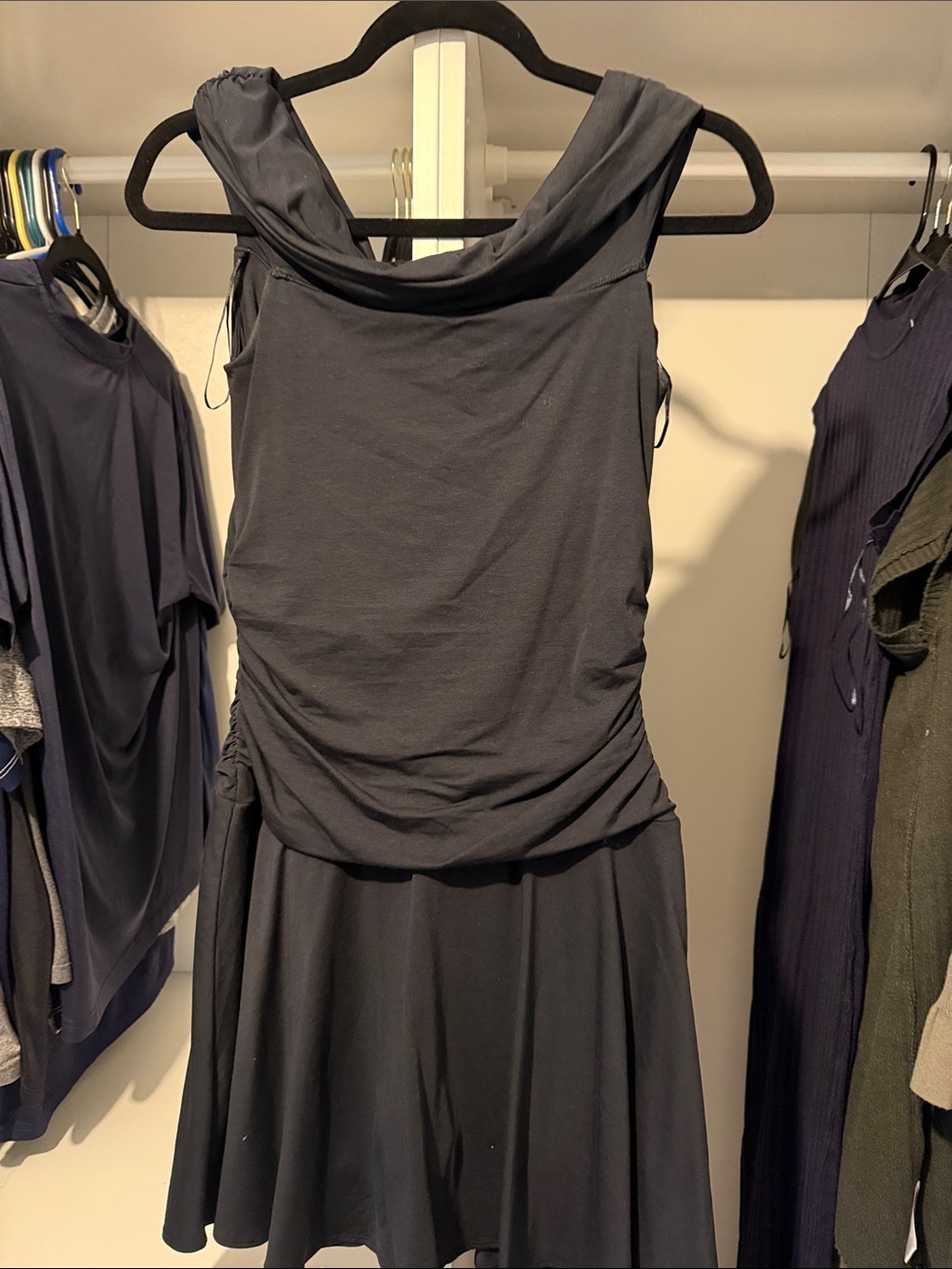 Abercrombie & Fitch One-Shoulder Black Dress with Draped Neck